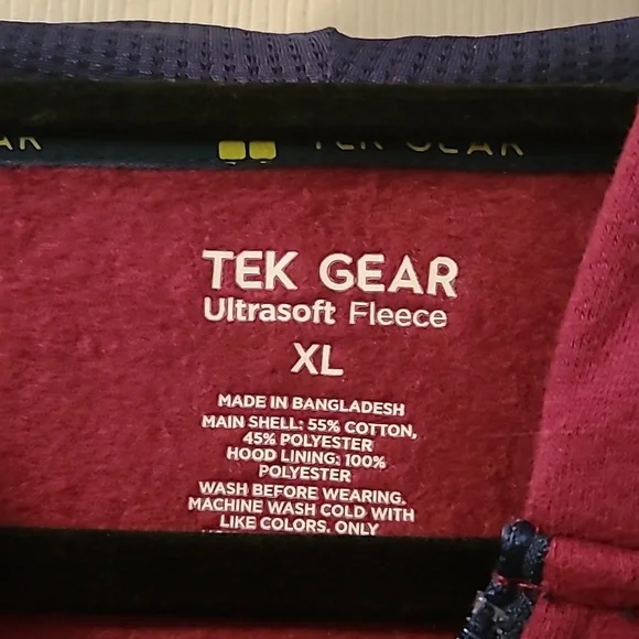 TEK GEAR BOYS ZIPPERED BURGUNDY HOODIE SIZE XL - Picture 3 of 9